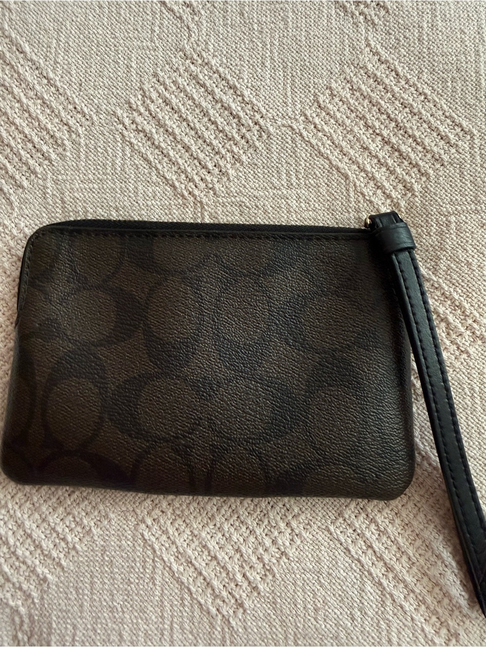 Coach Signature Brown & Black Canvas Leather Trim Wristlet Zip Pouch - Picture 3 of 7